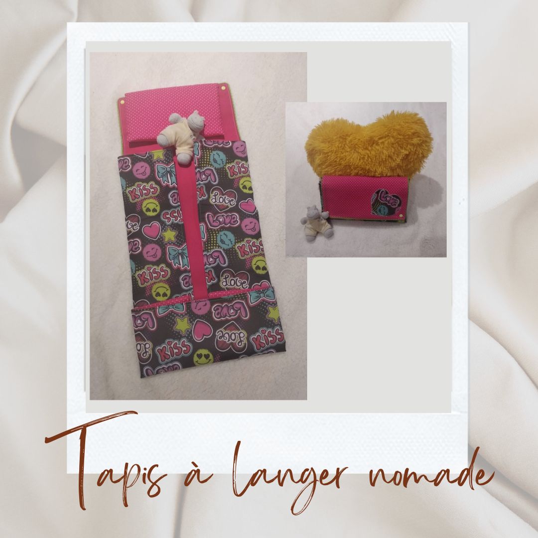 Tapis a langer nomade rose et vert