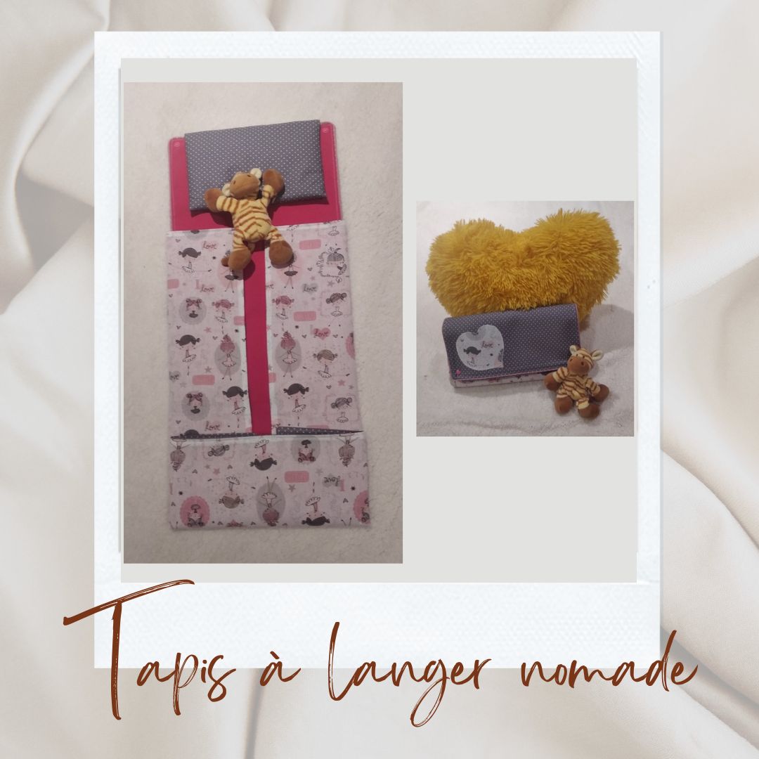 Tapis a langer nomade gris et rose