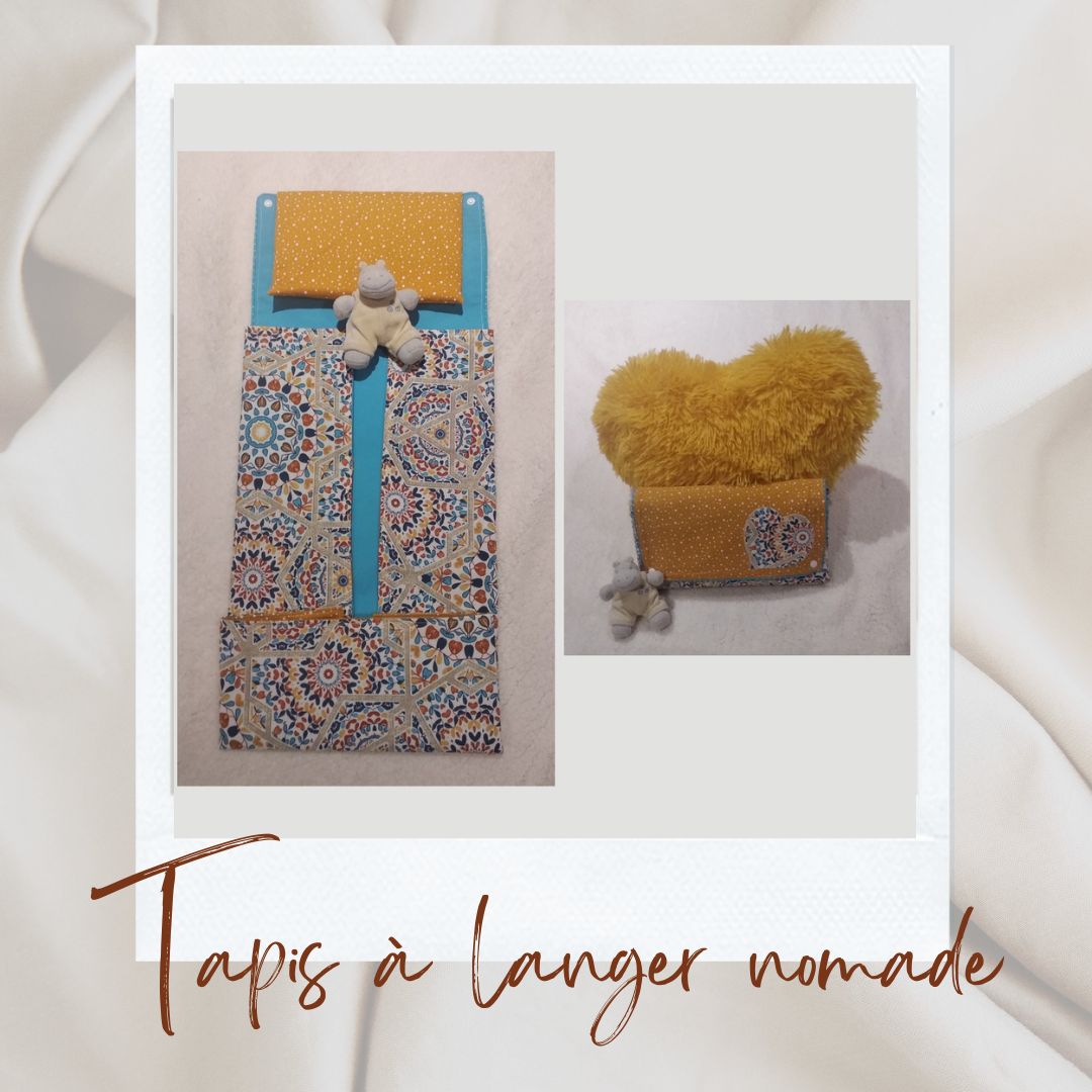 Tapis a langer nomade moutarde et bleu
